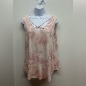 Maurices Pink and Cream Tie-Dye Crisscross V-Neck Tank